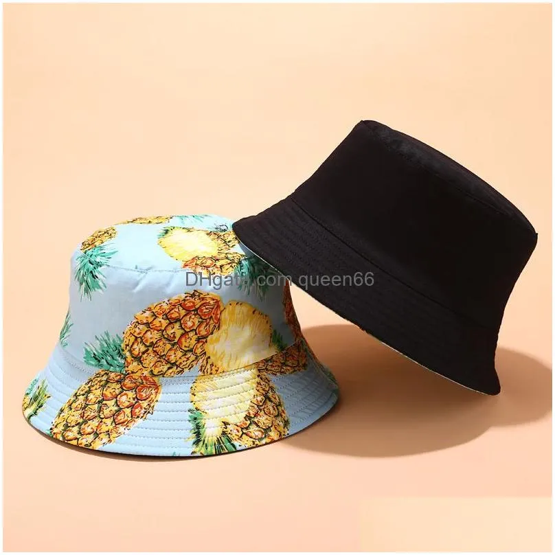 men women stingy brim hats bucket cap banana print yellow caps hip hop fishing fisherman hat double side wear