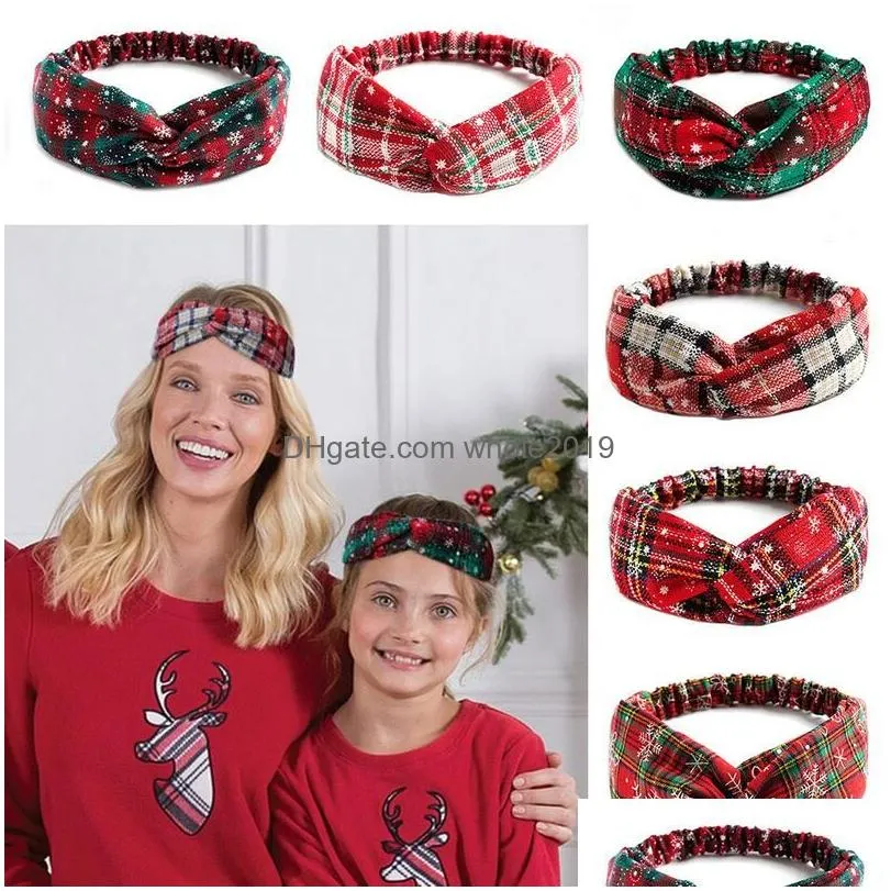 fashion christmas adult kids headbands mother baby turban mom daughter bow knotted hairband plaid print hair accessories ornament