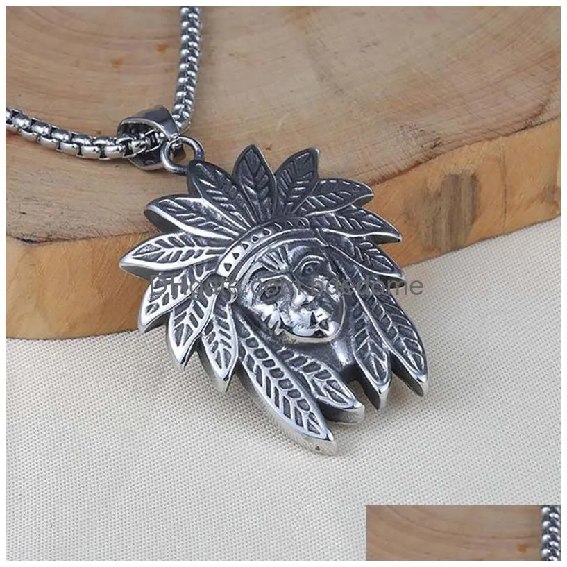 ethnic indian head portrait pendant necklace ancient silver stainless steel necklaces for women men hiphop fine fashion jewelry