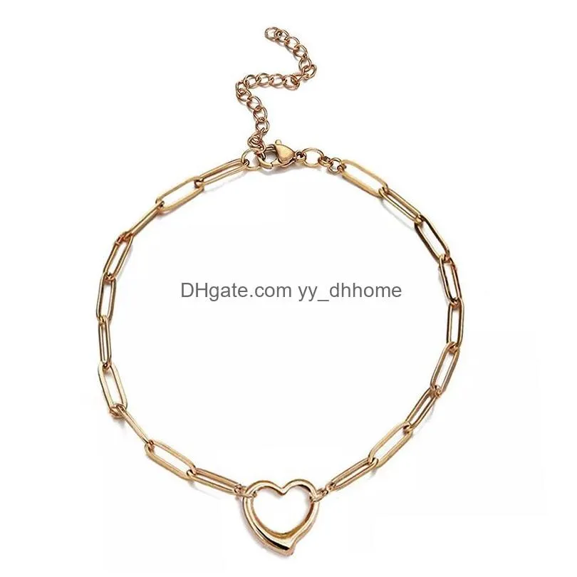 casual heart pendant bracelet paper clip chain bracelet stainless steel double chain bracelet for women couple jewelry for party gift