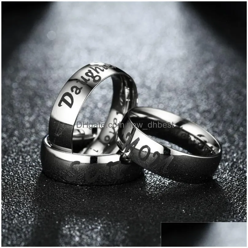 simple 6mm stainless steel band rings love mom son daughter decoration family ring jewelry gift