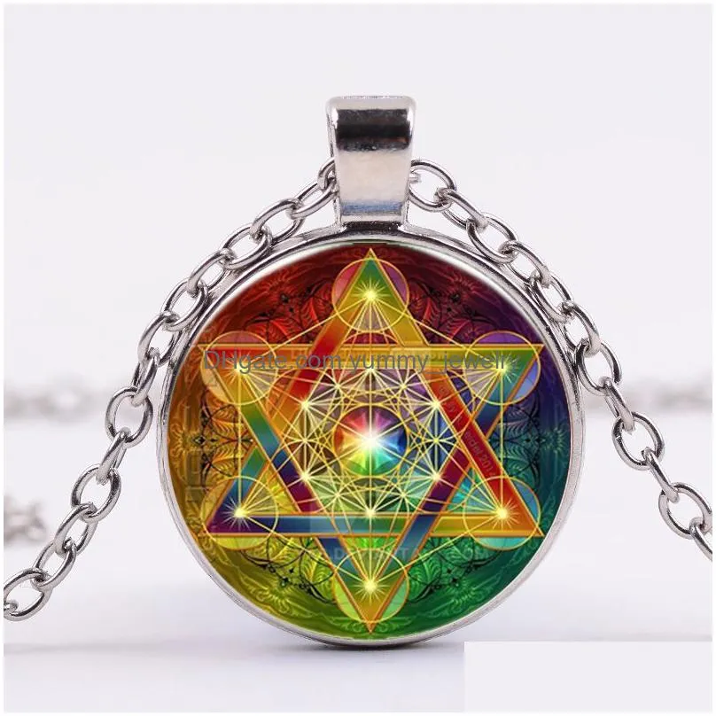 mysterious metatron cube necklace sacred geometry flower of life glass pendants magic hexagram choker jewelry for uni