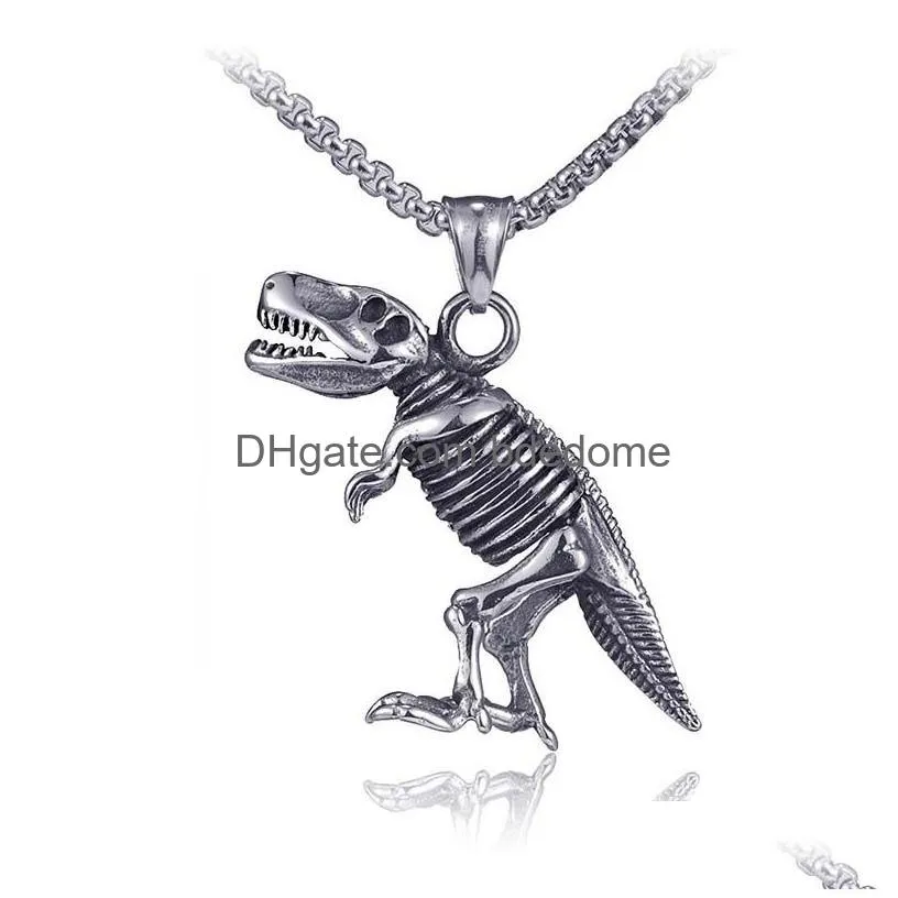 ancient silver dinosaur pendant necklace celtic skull stainless steel necklaces chain man hiphop fashion fine jewelry