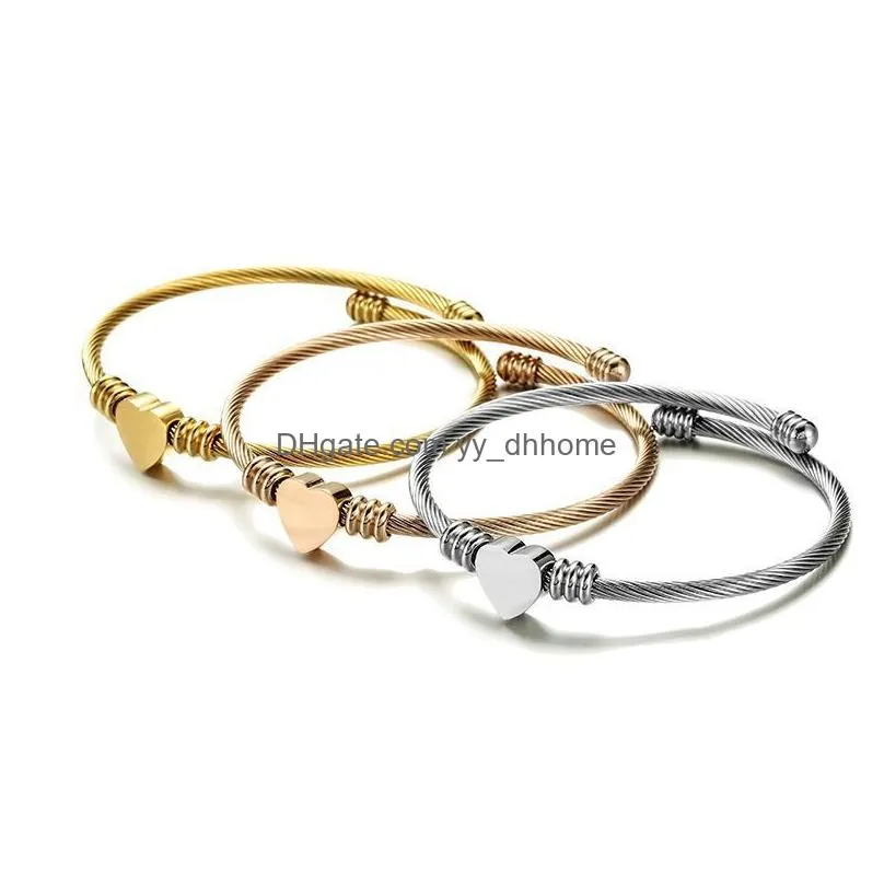 customize mom gift diy lettering women love peach heart charm bracelet gold color wire jewelry stainless steel bangle