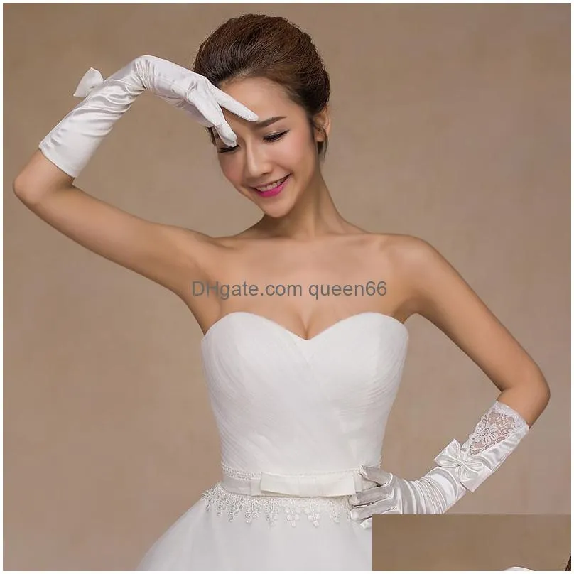 1 pair bride bridal wedding gloves red black white ivory long lace satin elegant for women finger