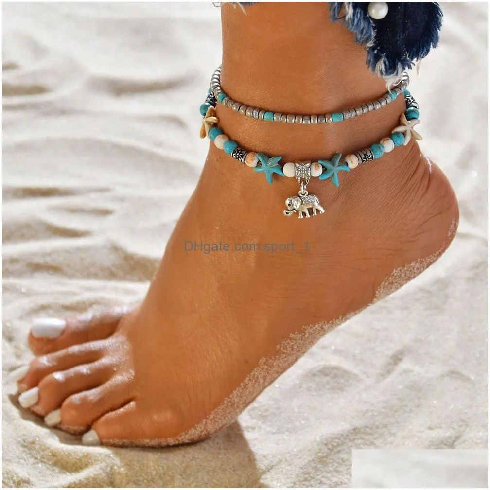 vintage shell beads starfish turtle anklets for women handmade beaded anklet bracelets foot jewelry bracelet