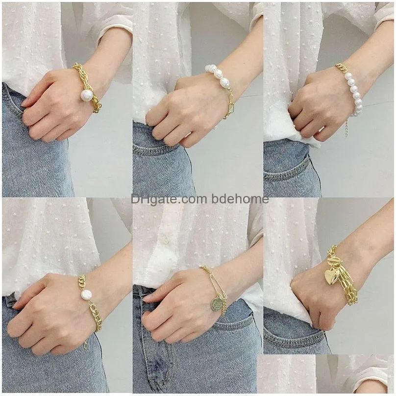 boho thick gold color curb cuban chain bracelets set bangles for women gifts trendy fashion punk charm bracelet jewelry