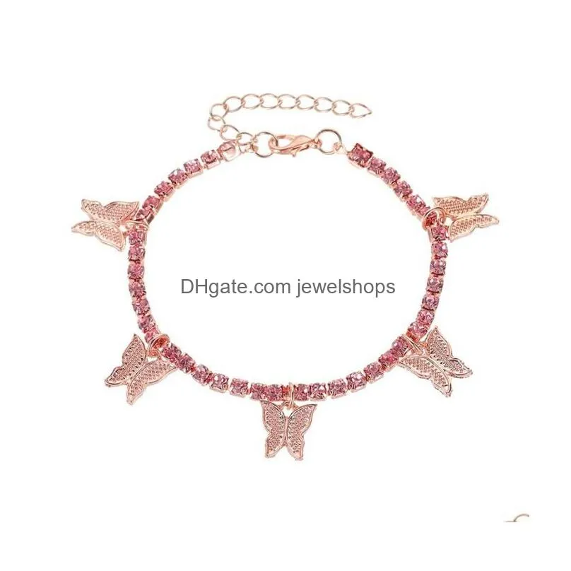 butterfly anklet bracelet fashion anklets for women rhinestone foot chain beach leg bracelets boho jewelry gift