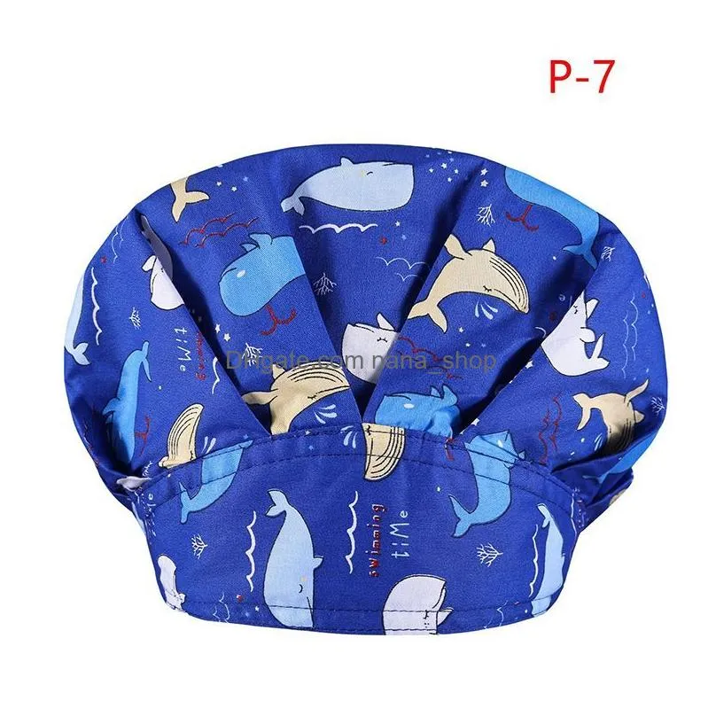 breathable sweat-absorbent nurse scrub dust cap cartoon floral printing frosted puffy hat health workers puffy hats