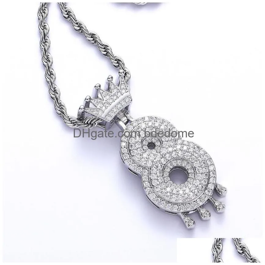 18k gold arabic numerals zircon crown necklace 60cm chain hip hop jewelry set iced out diamond number pendant necklaces for women men will and sandy