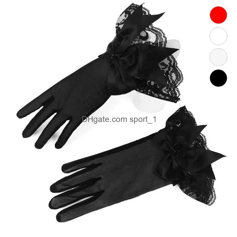 white black red beige short wedding gloves five fingers women elegant lace glove for bridal accessories 1 pair