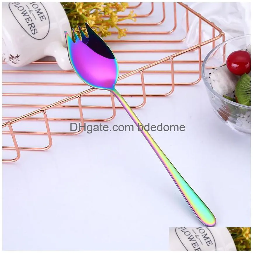 long handle tooth spoon fork stainless steel home kitchen dining flatware noodles ice cream dessert spoons forks cutlery tool