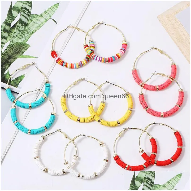 bohemian flat round polymer clay loose spacer beads women circle hoop earrings statement jewelry gift accessories