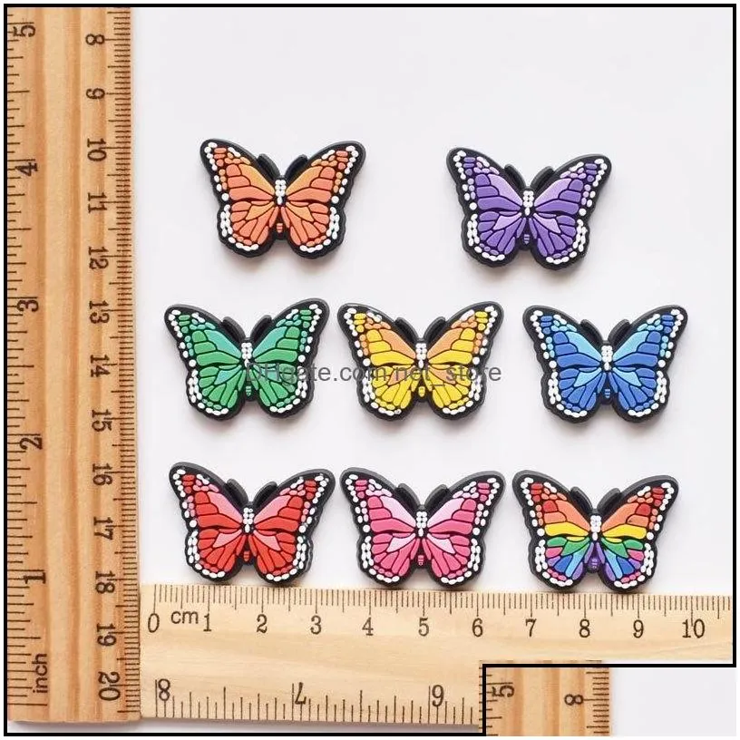 Wholesale Insect Colorf Butterflys For Croc Pvc Shoe Charms Buckles Fashion Accessories Soft Rubber Drop Delivery Parts Shoes