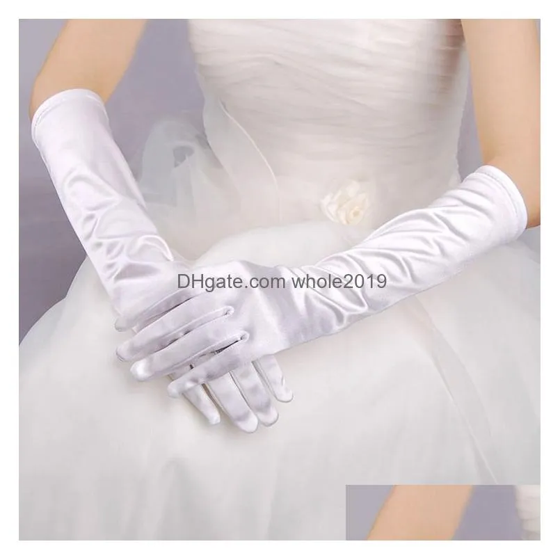 women satin elegant gloves multi color bride wedding accessories bridal long purple black ivory ladies pageant dress