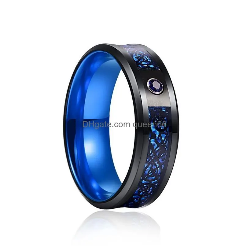 classic mens black celtic dragon wedding ring inlay purple zircon stainless steel purple carbon fibre ring for men band