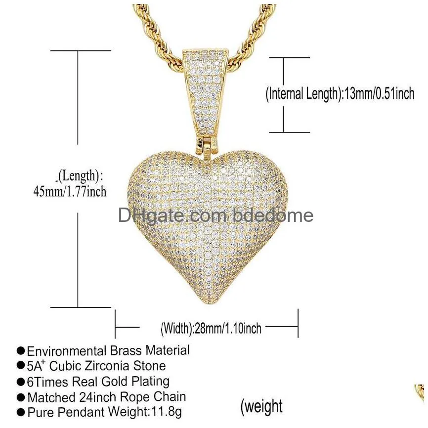 18k gold broken heart necklace hip hop copper cubic zircon jewelry set 60cm chains combination joint hearts pendant diamond iced out necklaces for women