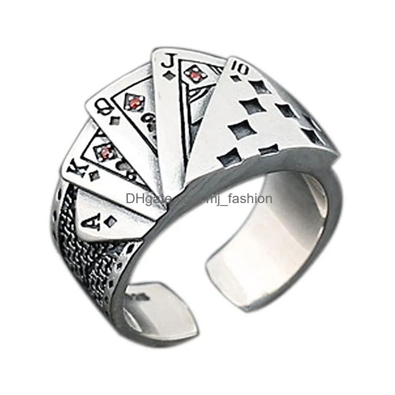 vintage punk straight flush poker opening ring exaggerated playing card finger ring for men fashion party jewelry gift