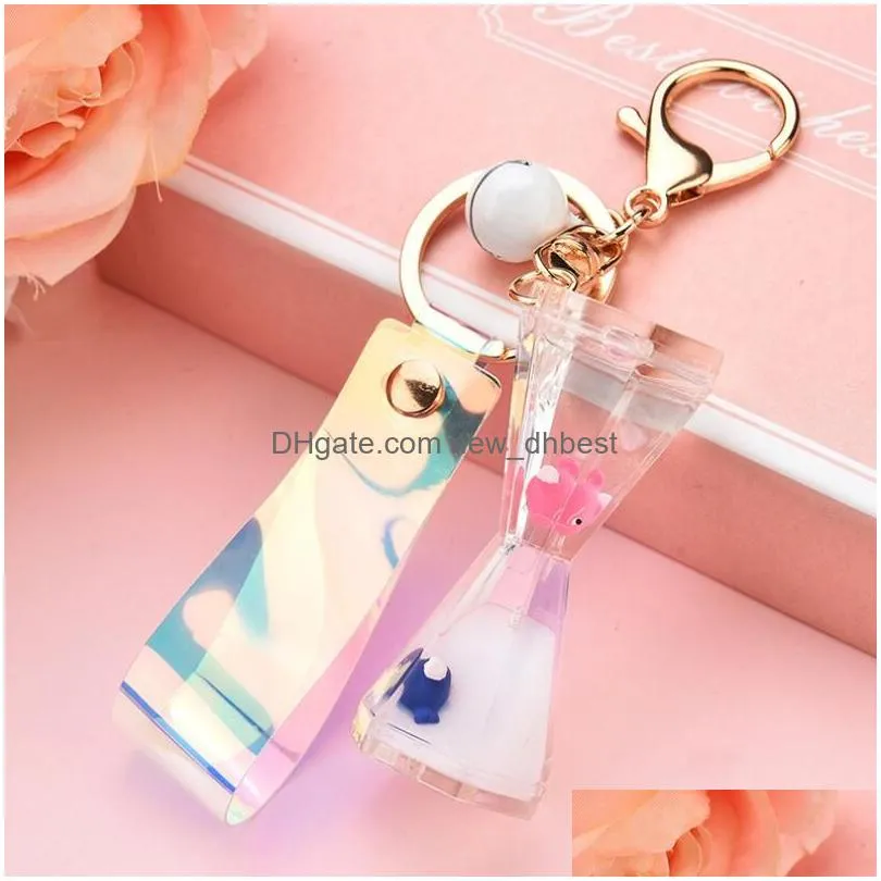 fashion accessories glitter hourglass quicksand pvc key backpack pendant couples women men boyfriend friend keychain gift