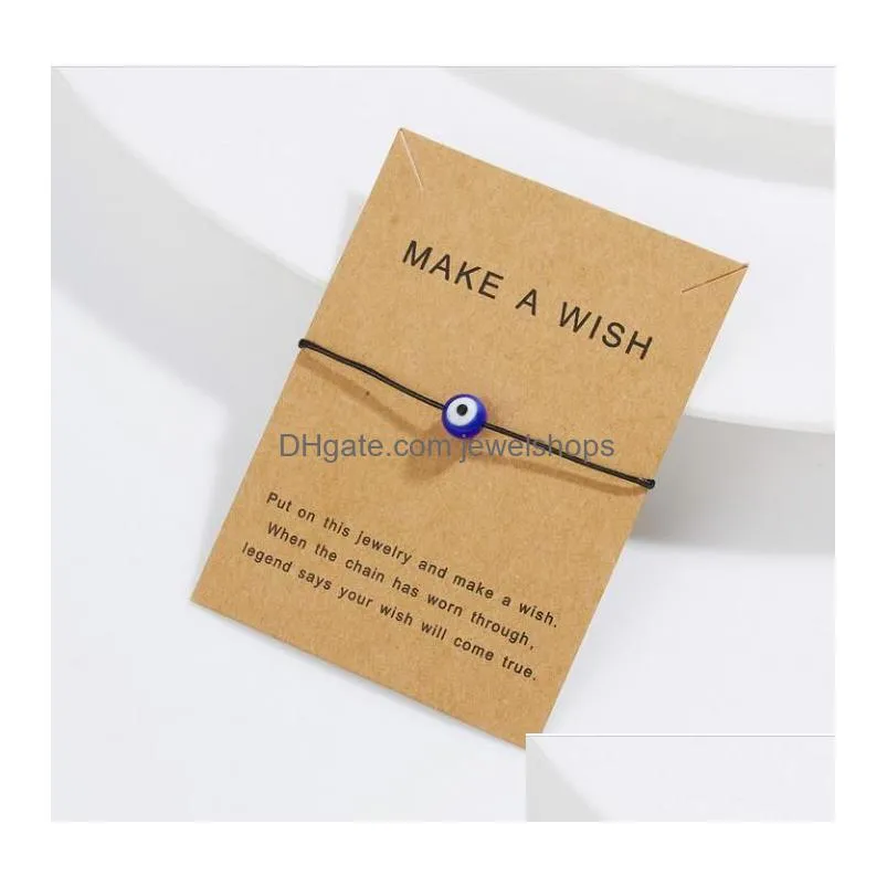 make a wish blue evil eye woven paper card bracelet women adjustable lucky red string bracelets femme fashion jewelry wholesale