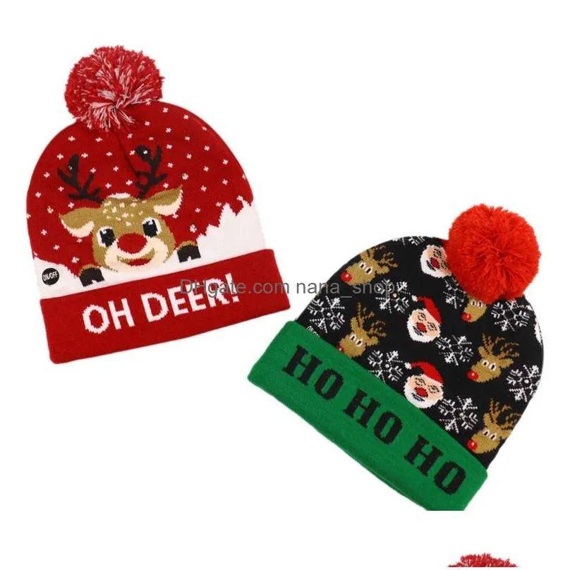 led christmas hats sweater knitted beanie christmas santa light up winter hat for adults party warmer cap