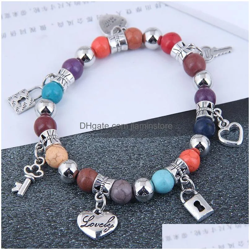 turkey blue evil eye palm chakras bracelets for women men cuff elastic strand beads charms bracelet fashion jewelry