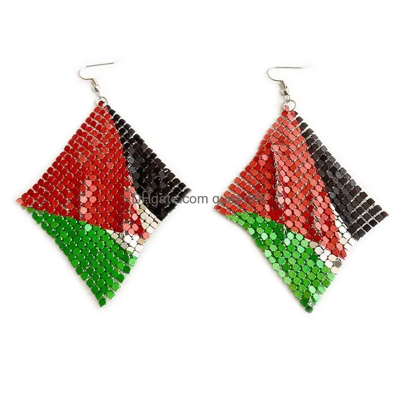 personality metal sequin flag dangle earrings for women golden aluminum sheet retiform mixed drop earring independence day jewelry