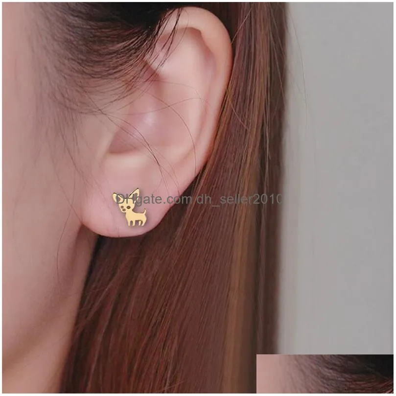 cute lovely stainless steel dog stud for women children jewelry trendy animal fox shape earrings girls birthday gift