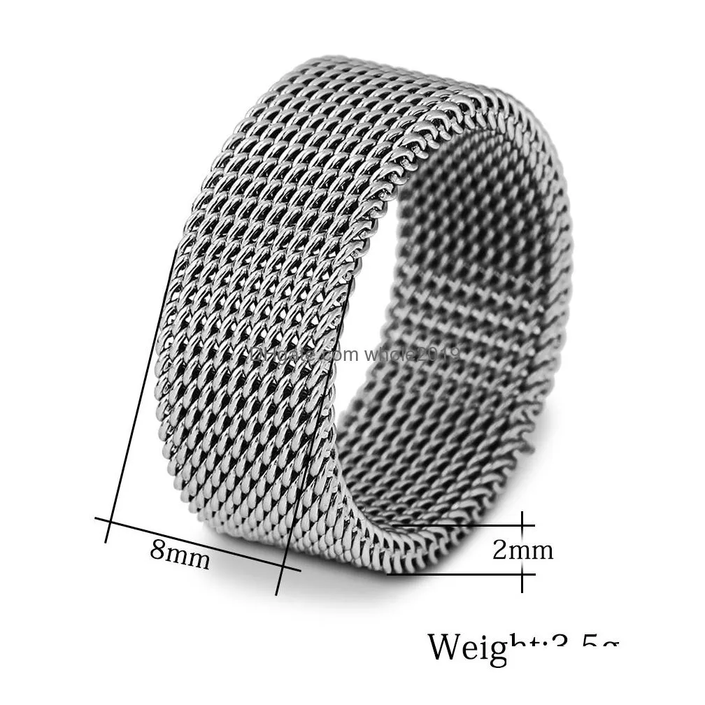 8mm fashion black silver uni mesh stainless steel ring circle woven women men wedding rings friends gift