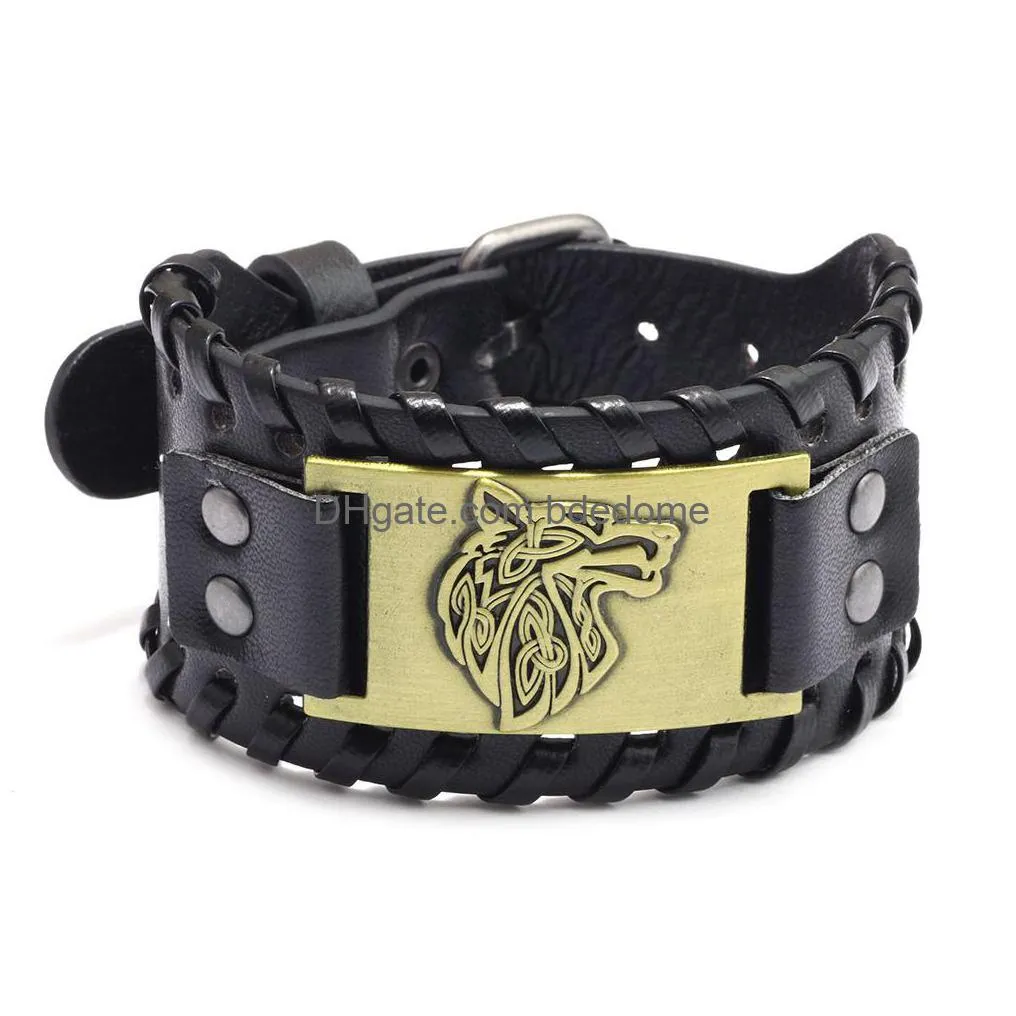 wide vintage bracelet animal wolf charm bracelets pin buckle belt wristband bangle cuff hip hop fashion jewelry