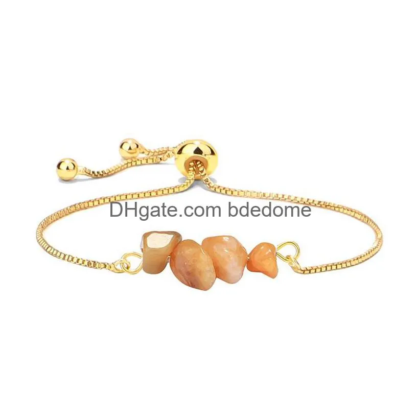 colorful gravel chip stone bracelet strand adjustable natural stone gold chain bracelets reiki semi-precious stone fashion jewelry women