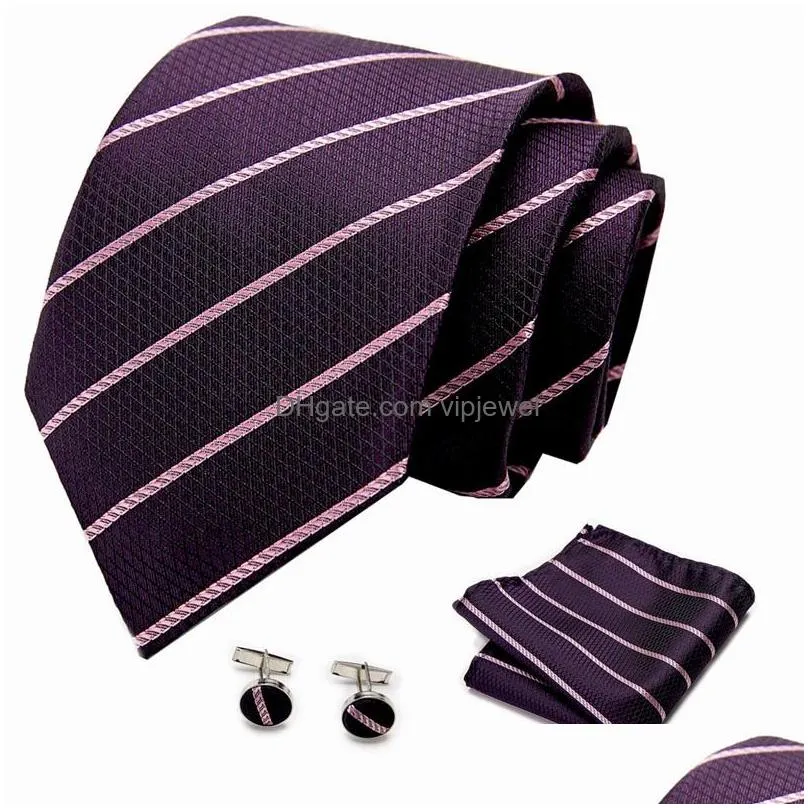 business tie for men silk neck ties dots necktie set plaid cufflinks wedding fashion accessories 145cm