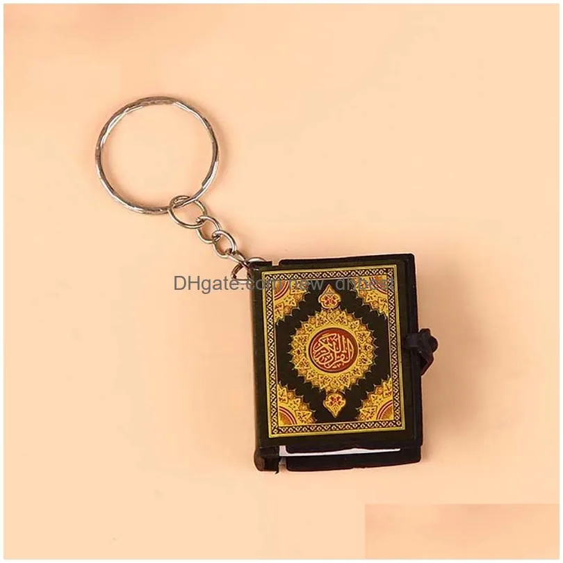 fashion mini ark quran book real paper can read arabic the koran keychain muslim jewelry decoration gift key pendant 4.0x3.5x1.5cm