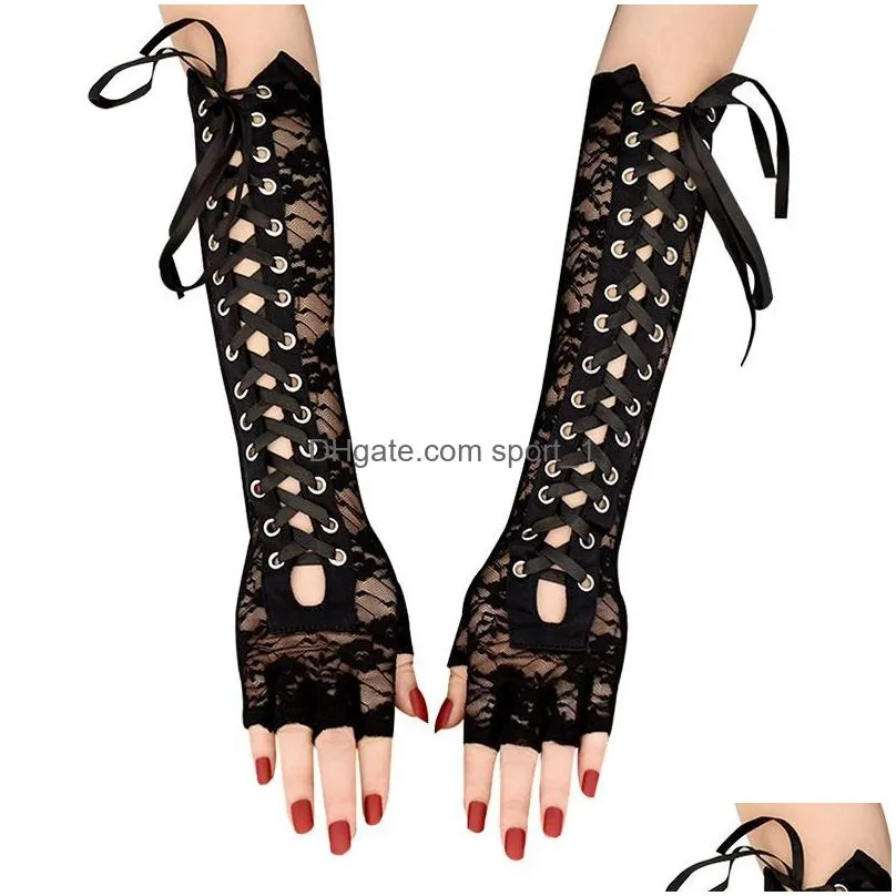 women gothic long glove fingerless black punk hip  jazz disco mittens clubwear dance cosplay party costumes fashion 1 pair