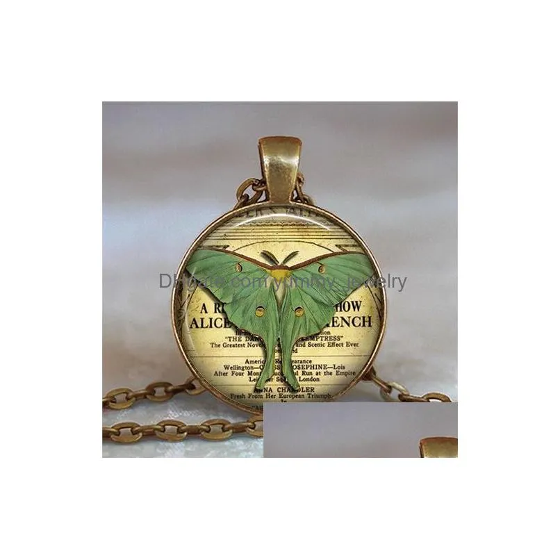 beautiful butterfly pattern glass photo cabochon necklace steampunk watch pendant dome handmade jewelry sweater chain