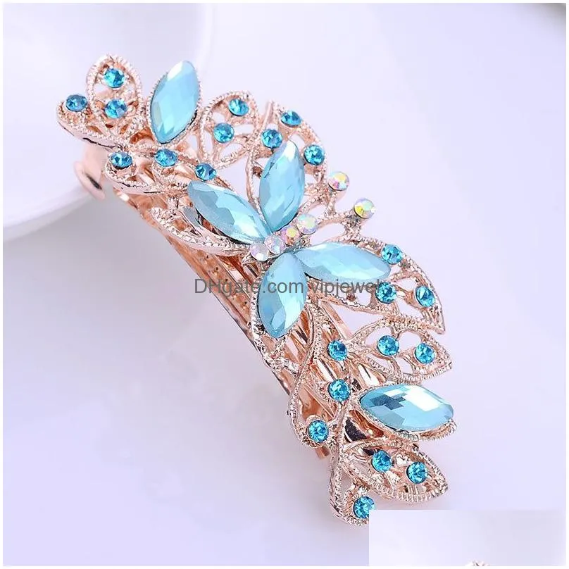 korean beauty barrettes women fashion hair clip creative leaf crystal alloy rhinestone hairpin headband hair accessories 9x3cm