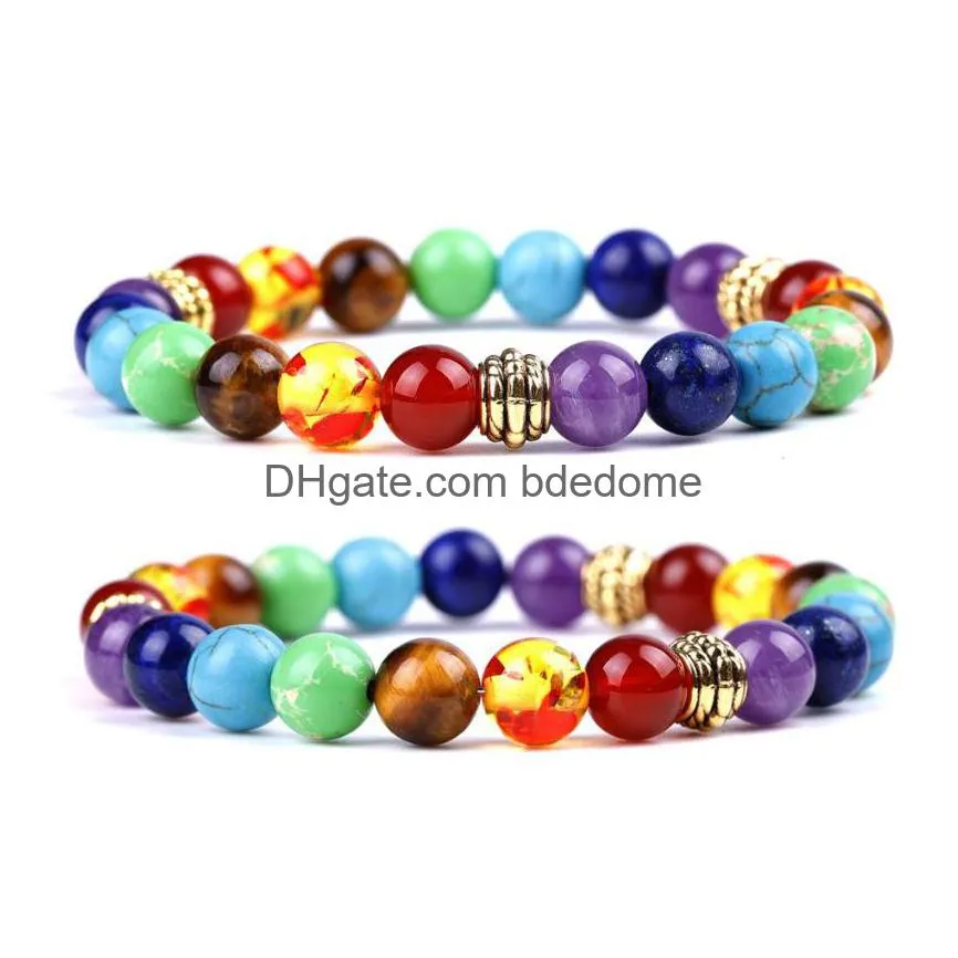 yoga 7 chakra stone bracelet strand red agate amethyst gemstone beaded bracelets wristband for men women fashion jewelry