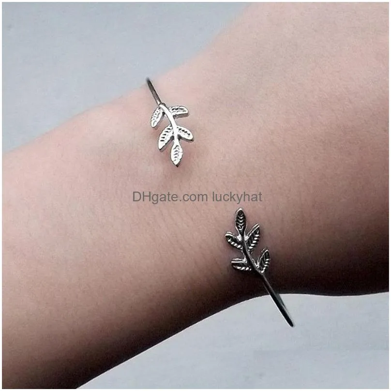 bohemian leaf cuff bracelets for women punk personality open bangle cuff bracelet feminin tiny hand jewelry