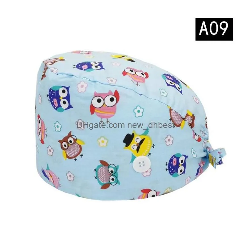 print scrub cotton nurse hat floral bouffant sanitary cap with sweatband cartoon printing nursing confortable colorful caps