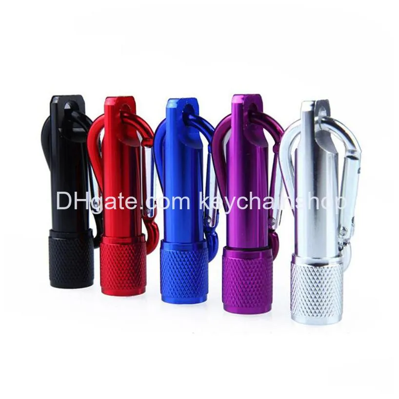 6 color mini led flashlights with battery aluminum alloy torch flashlights with carabiner ring keyrings keychain gifts