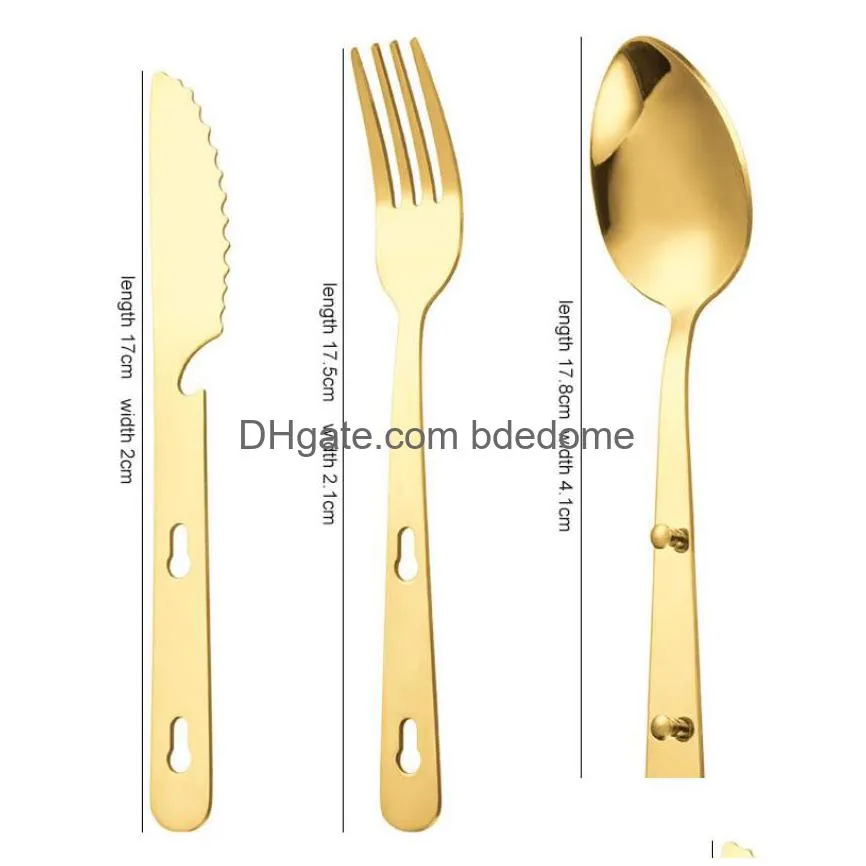 3pcs/set combination spoon fork knife cutlery set stainless steel multifunction lock catch outdoor sport camping flatware tableware hands