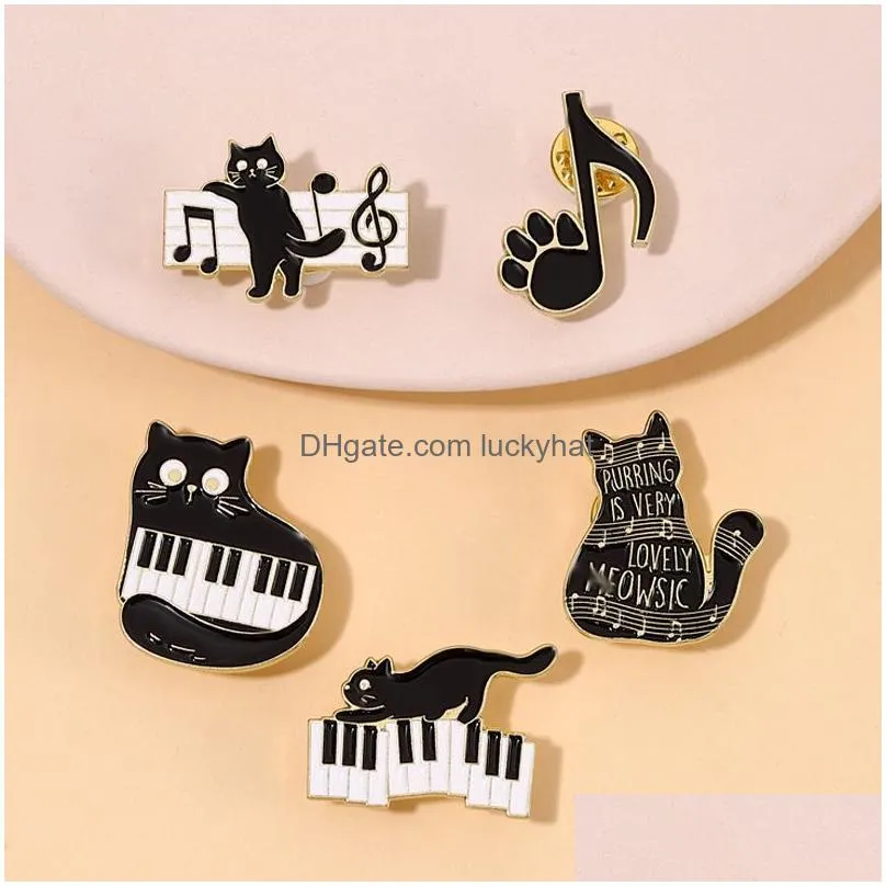 cute black cat music enamel pin animal musical instrument notes piano brooch badge friends gift backpack accessories