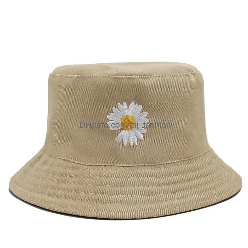 fashion uni stingy brim hat harajuku outdoor fishing cap women men cotton sunscreen hats daisy embroidery fisherman caps