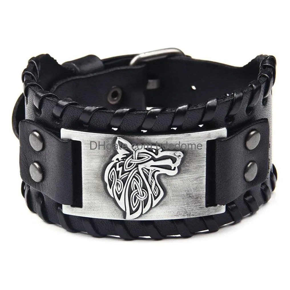 wide vintage bracelet animal wolf charm bracelets pin buckle belt wristband bangle cuff hip hop fashion jewelry
