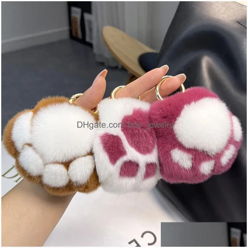 women girls gift rabbit fur cat claw keychains cute key pendant bag keychain fashion accessories