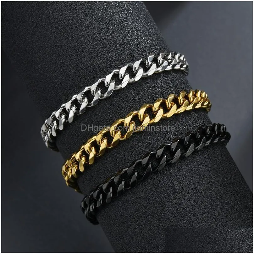 classic punk stainless steel bracelets for men women 3/5/7/9/11mm silver color curb cuban link chain bracelets party jewelry gift