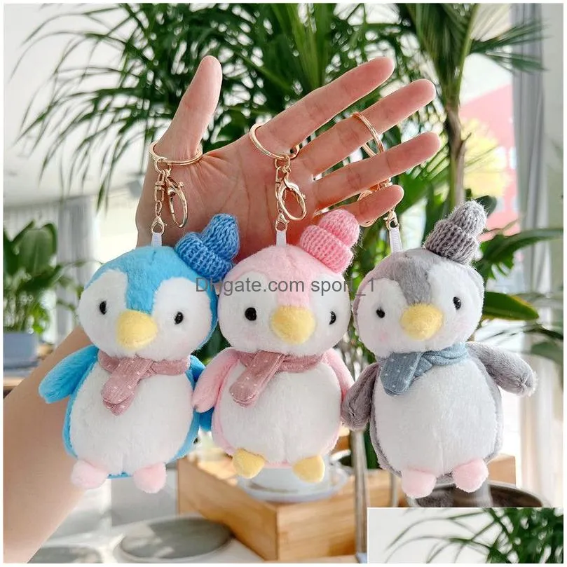 creative cute penguin doll keys keychain girls cartoon car keyring kawaii women bag accessories plush doll keychains 10cm