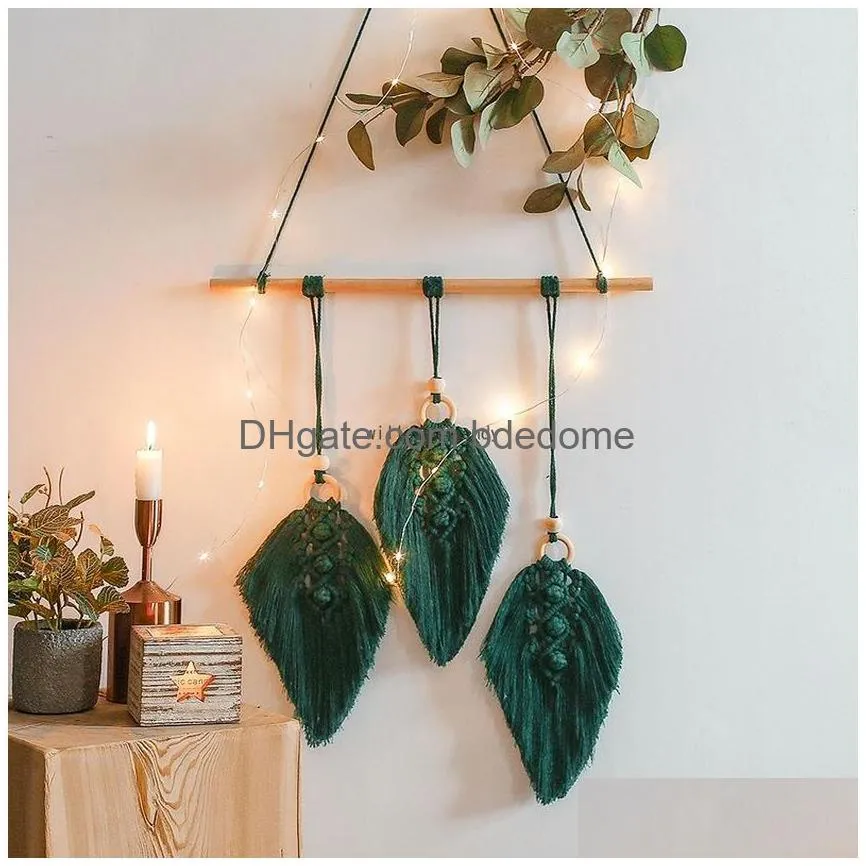 update macrame leaf cotton tapestry pendant wall hanging wedding decoration bedroom bedside wall hanging home decor