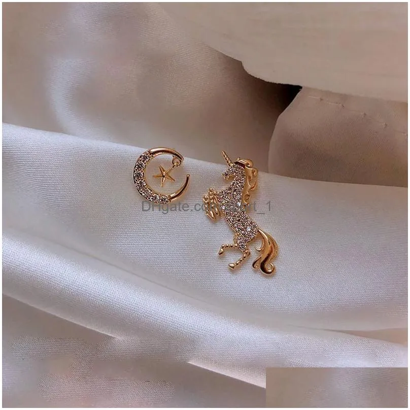 korean micro pave zircon stud earrings for women simple elegant gold color geometric metal fashion jewelry