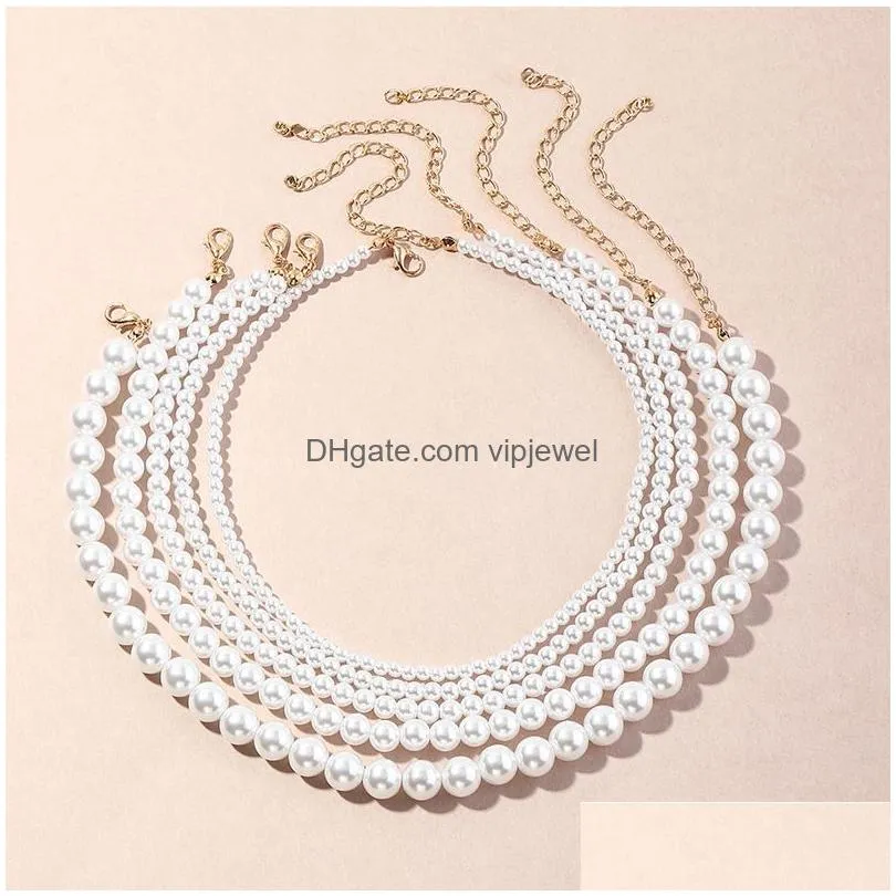 handmade vintage imitation pearl choker necklaces chain goth collar for women fashion charm party wedding jewelry gift